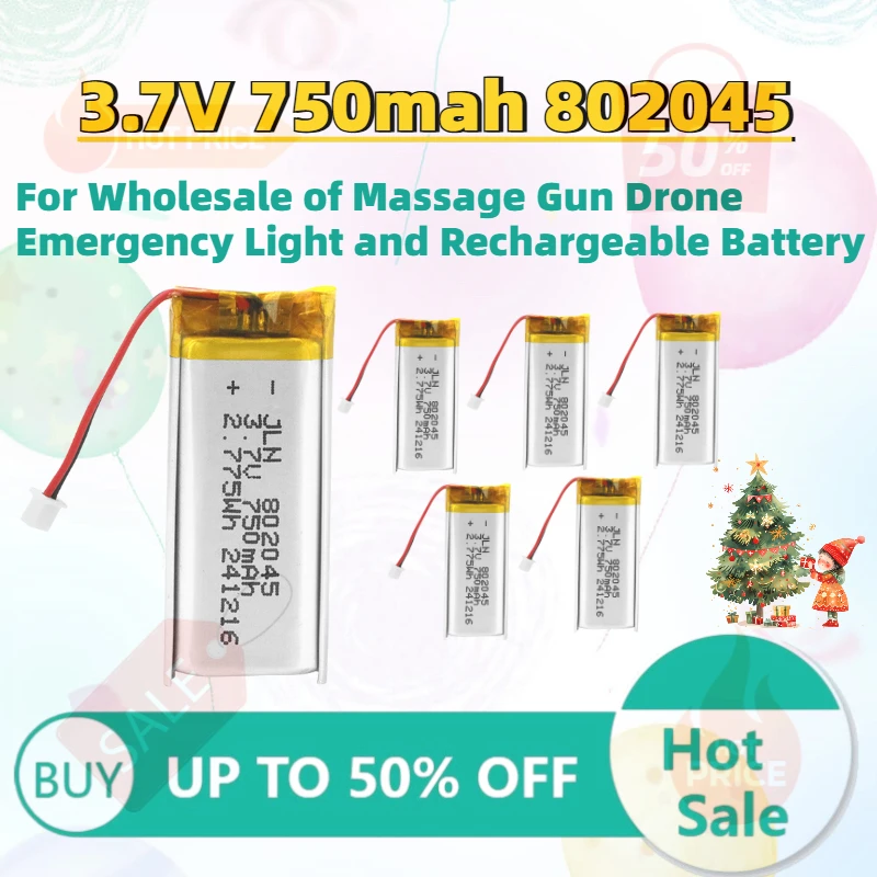 

2-10PCS 3.7V 750mah 802045 Li-Polymer Battery for Wholesale of Massage Gun Drone Emergency Light and Rechargeable Battery