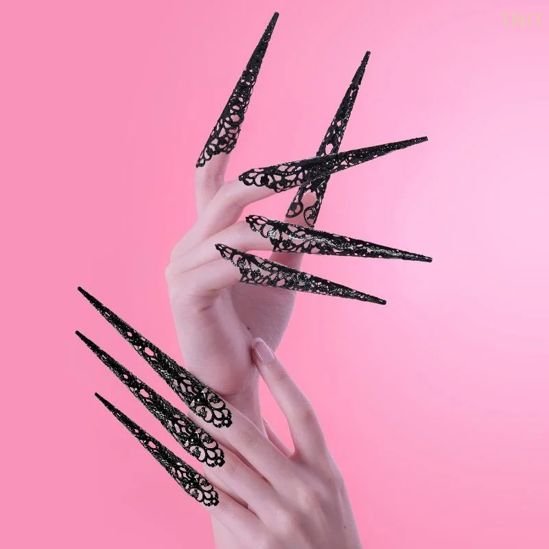 10Pcs Indian Thai Dance Peacock Belly Dance False Nail Finger Jewelry Decoration Hollow Finger Cots False Nail Finger Nail Tip