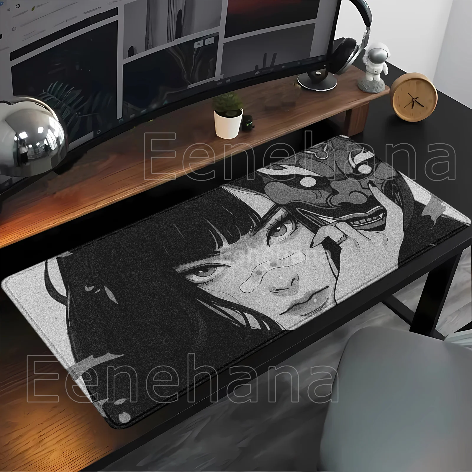 

black and white Mask girl Anime Gaming Mouse Pad Large Game Computer Office Rubber Anti-slip Keyboard Mousepad overlock Desk Mat