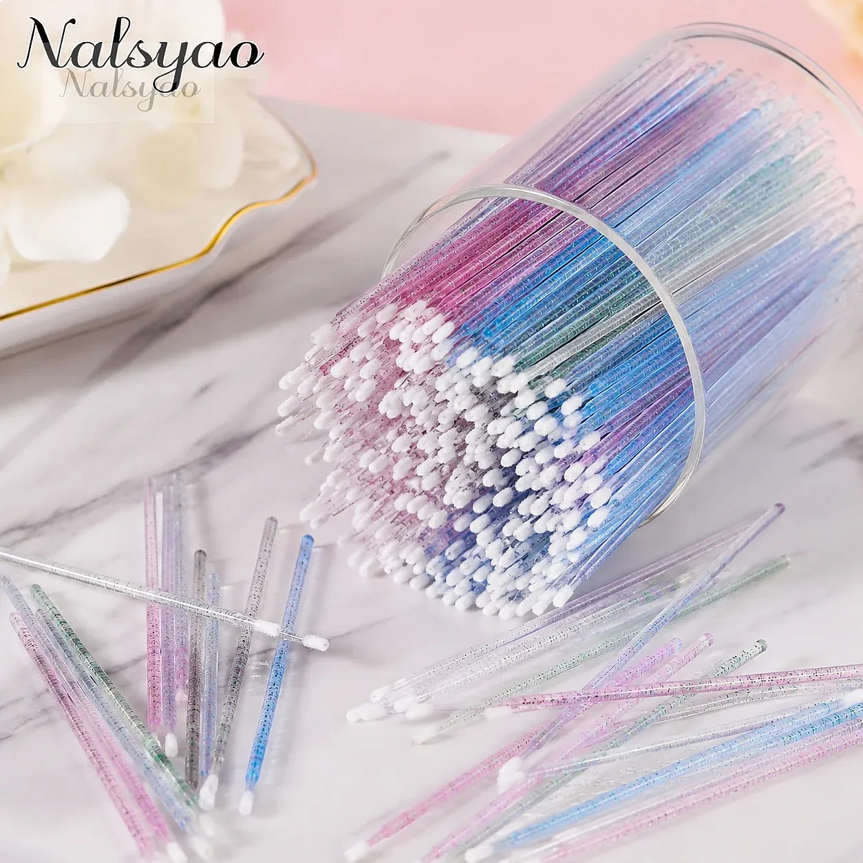 100/500Pc Crystal Micro Applicator Brush for Eyelash Extension Micro Cotton Swabs Pink Lash Lift Mascara Wands