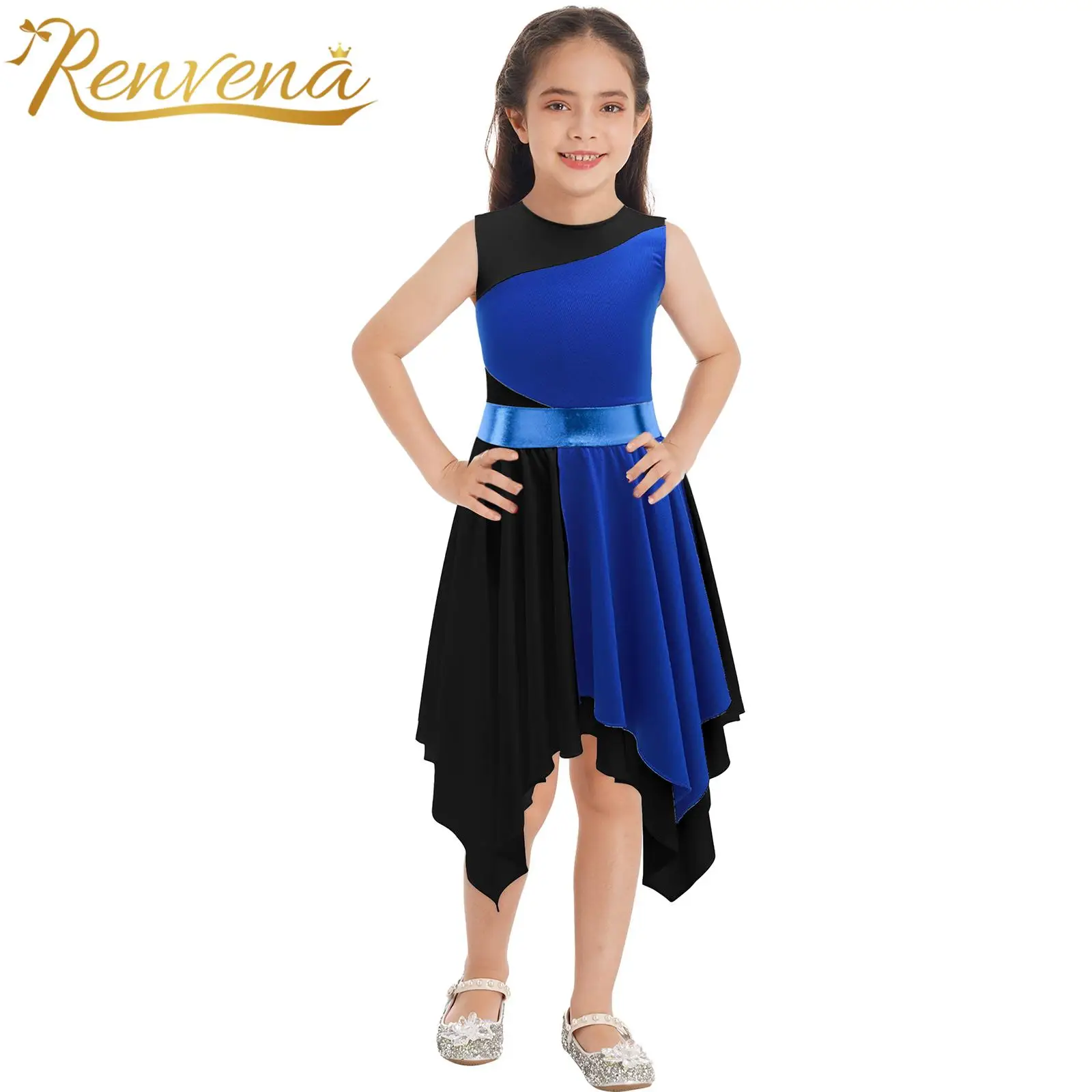 

Kids Girls Liturgical Dance Costume Lyrical Dance Dress Ballroom Dancing Costume Colorblock Children Church Choir Praise Costume