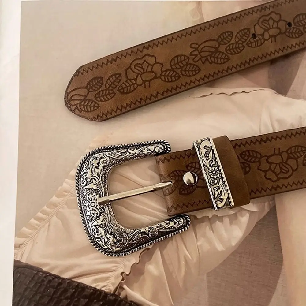 

Готический ремень из сплава в этническом стиле, винтажный ремень Y2K из искусственной кожи с принтом, декоративный пояс для брюк в корейском стиле для дерзких девушек, на каждый день