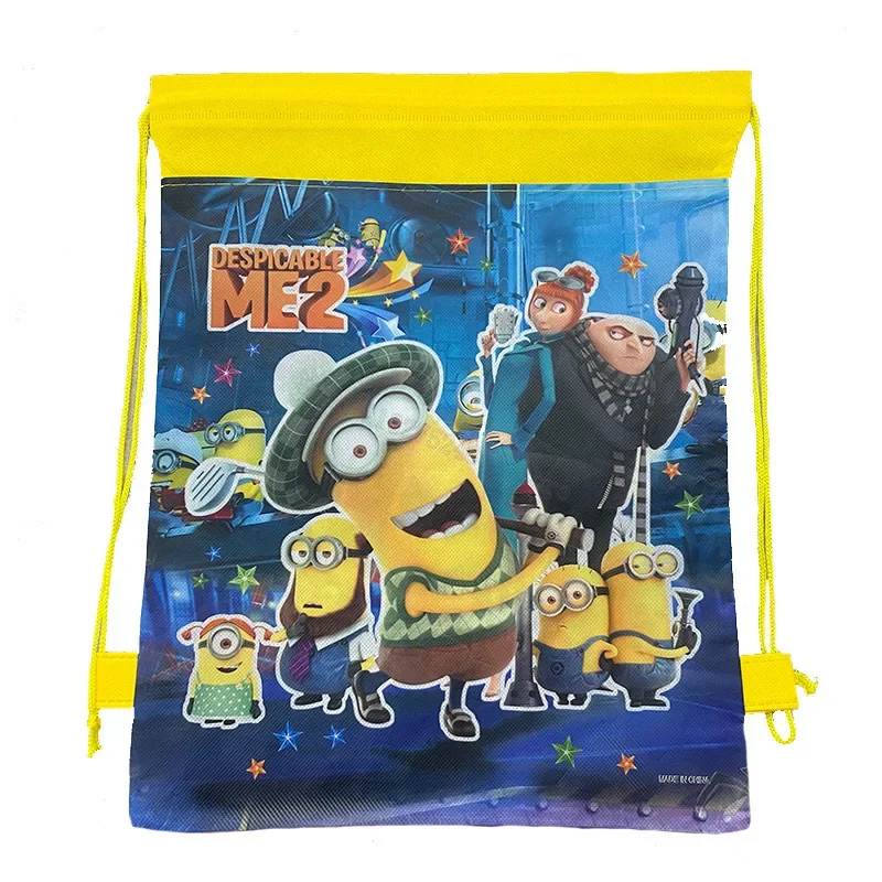 Minionses Cartoon Childrens Drawstring Backpack Despicabled Me Portable String Bag Non-woven Cute Party Gift Bags Storage Pouch