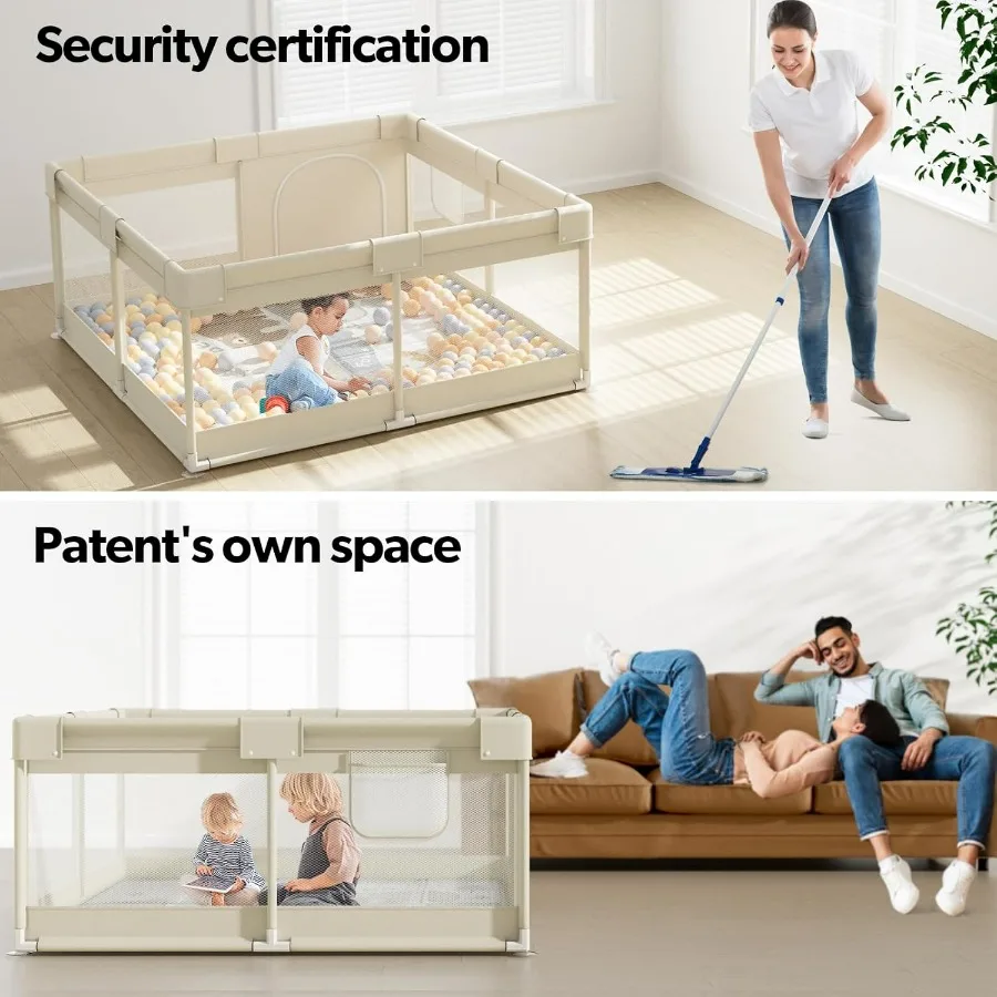 Baby Playpen with Mat Small Baby Play Pen 47x47inch Playpen for Babies and Toddler (47×47inch Beige with mat)