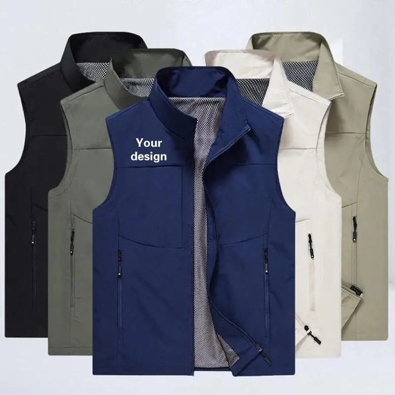 Men's Vest Workwear Personalized Customized Patterns Multiple Pockets Plus Size Vest Waterproof Quick Drying Sleeveless Jacket