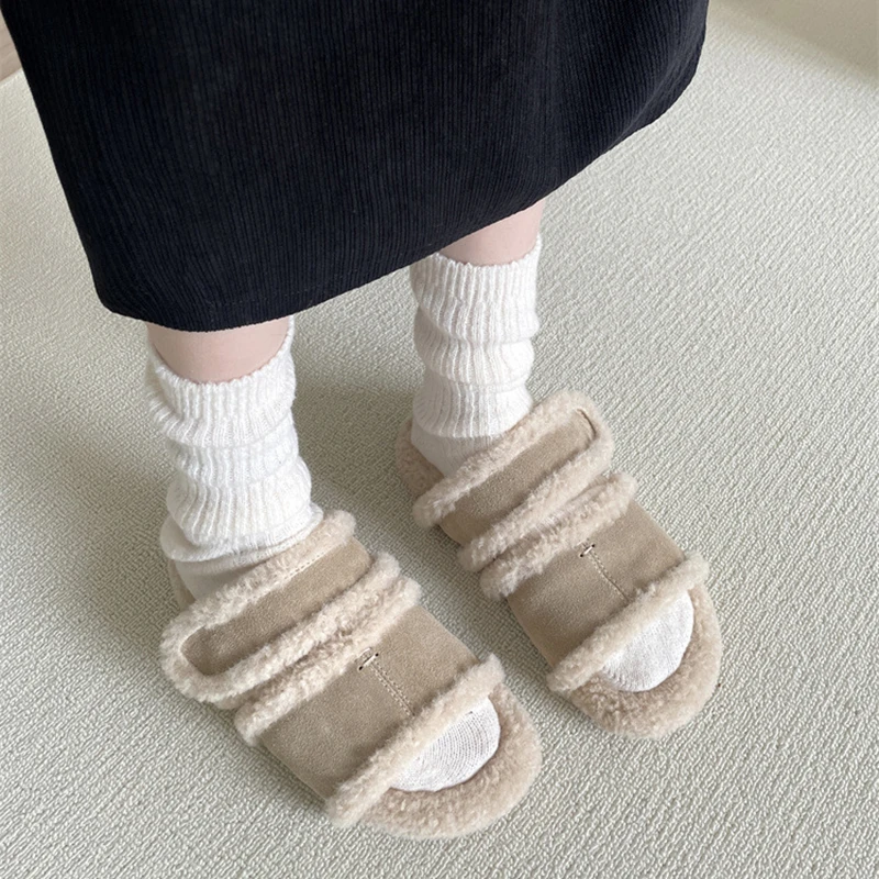 Alionly Women's Fluffy Slippers 2025 New Winter Fuzzy Cotton Shoes Platform Fur Cotton Home Shoes Women Plush House Slippers