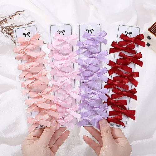 Arco Iris, 10 Uds., Mini lazos de Color sólido dulce para niños, Clip para el cabello para niñas, cinta estilo Ballet, accesorios para el cabello trenzados, venta al por mayor