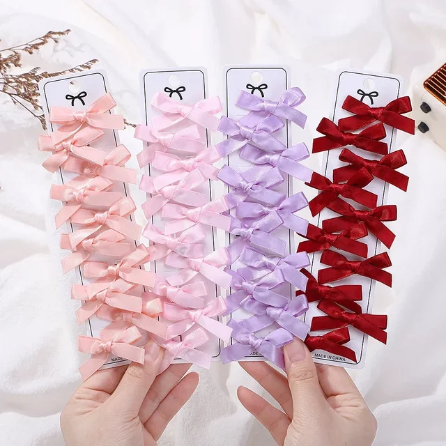 RAINBOW BOWS 10Pcs Kids Sweet Solid Color Mini Bows Hair Clip Baby Girls Ballet Style Ribbon Braided Hair Accessories Wholesale