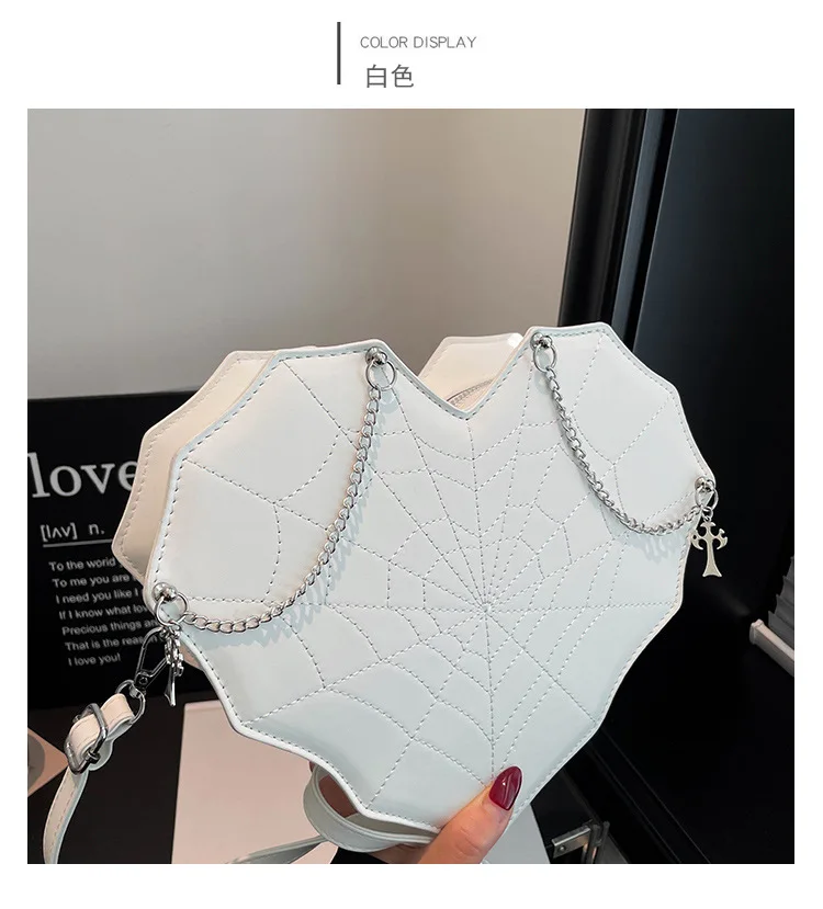 Heart shaped crossbody bag Gothic PU leather chain shoulder bag Halloween sweet-cool women's subculture punk casual bag