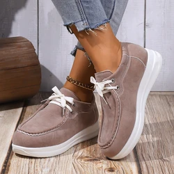 Women's Faux Suede Platform Sneakers Autumn 2023 Non-Slip Lace Up Loafers Woman Thick Sole Casual Sneakers Zapatillas De Mujer