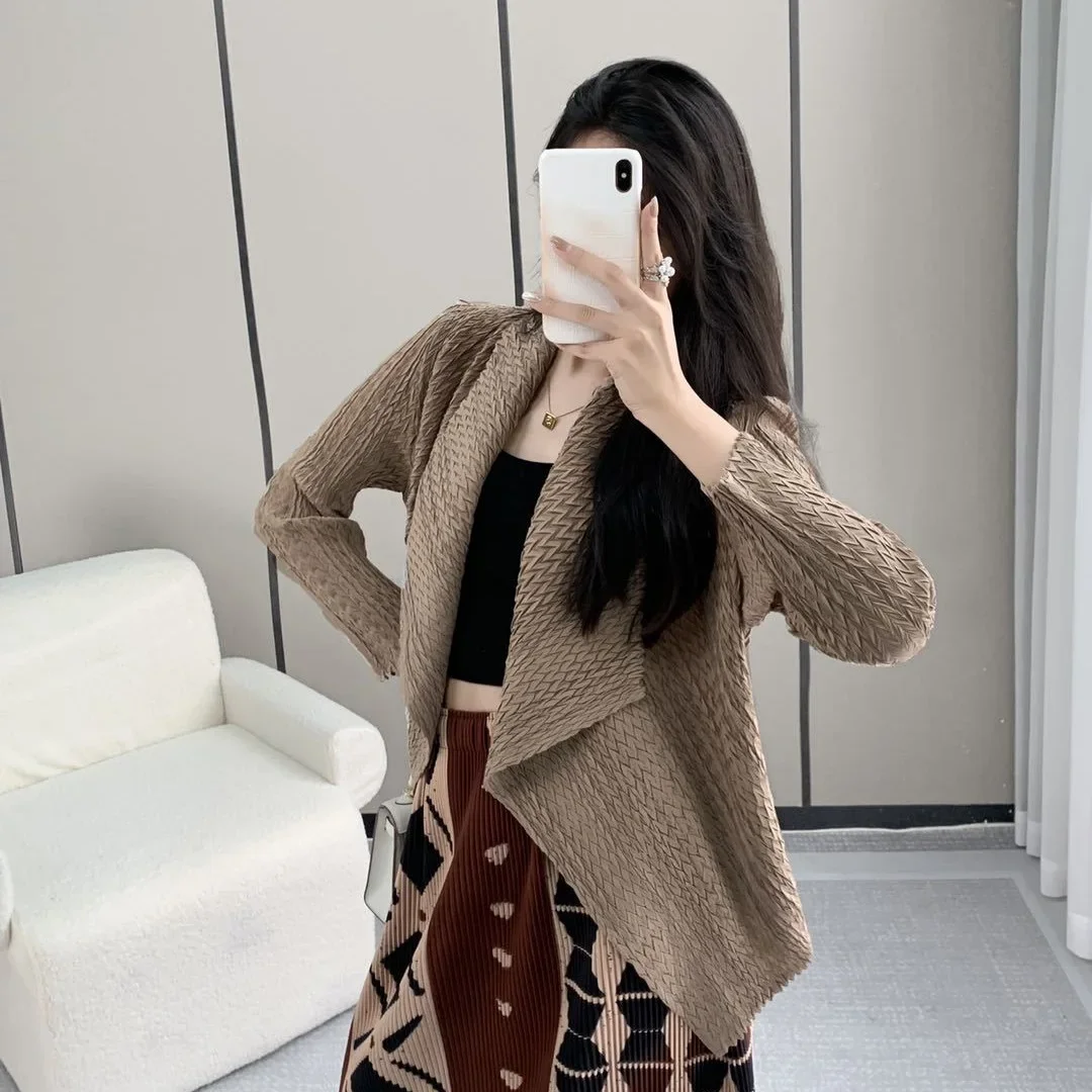 Pleats Pleated Cardigan Jacket Women's 2024 Spring and Fall New Design Knitted Cardigan Fashion Loose Tops Women Clothing