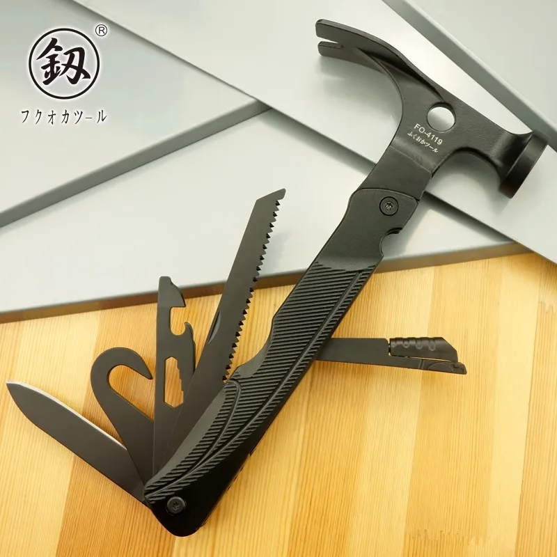

Fukuoka Tool Outdoor Multi Functional Sheep Horn Hammer Combination Folding Portable Car Safety Hammer Tool Knife 16 in