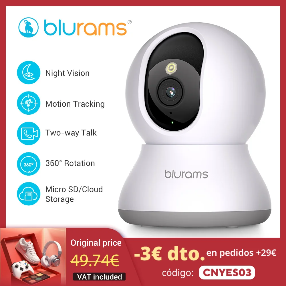 blurams Pet Camera 2K, 360° Indoor Security Camera, Dog Camera with Phone App, PTZ Cameras for Home Security Indoor, 2-Way Audio