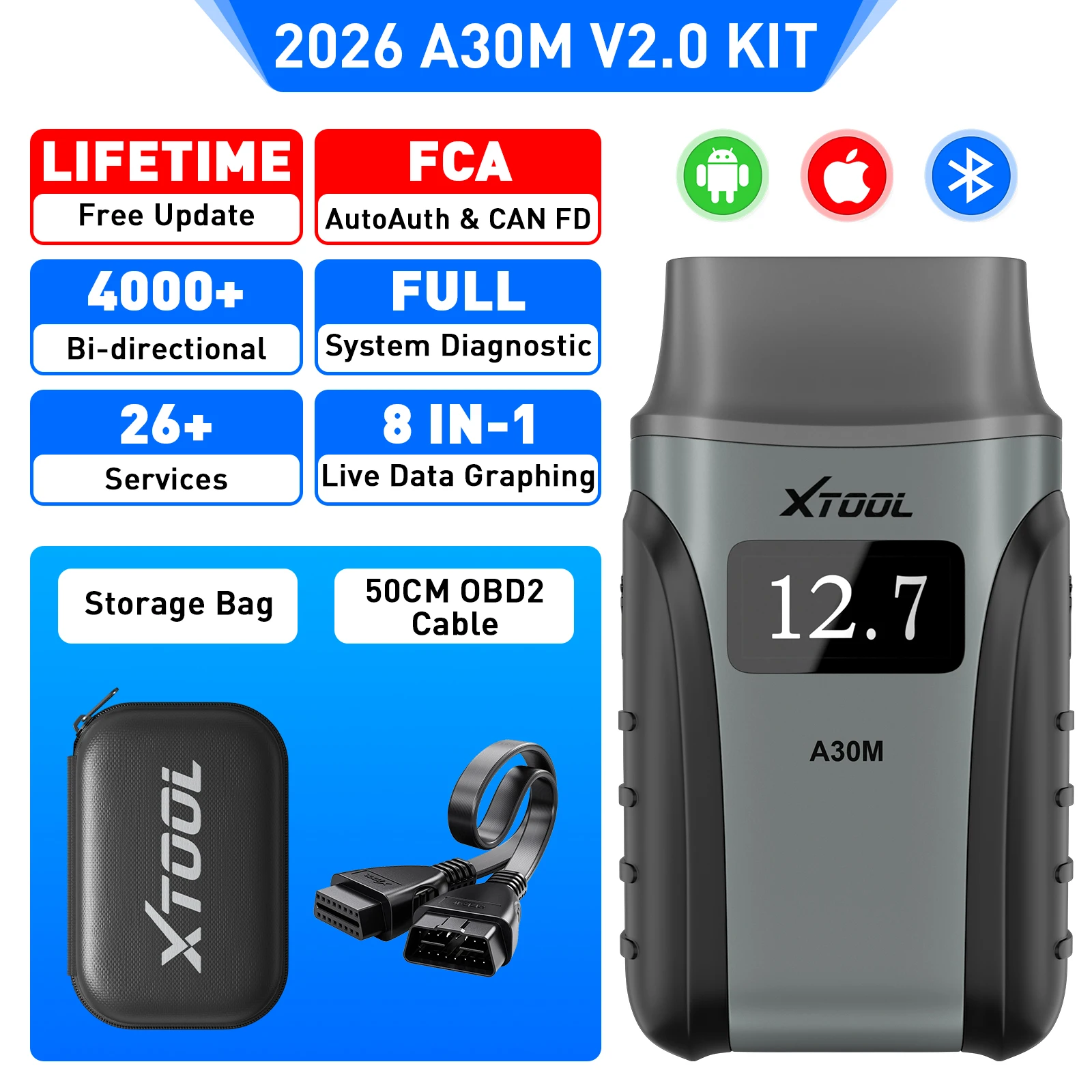 USA Stock XTOOL A30M Kit Anyscan Android Scanner Automotive Diagnostic Machine Appareil Diagnostic Bidirectional Scan Tool