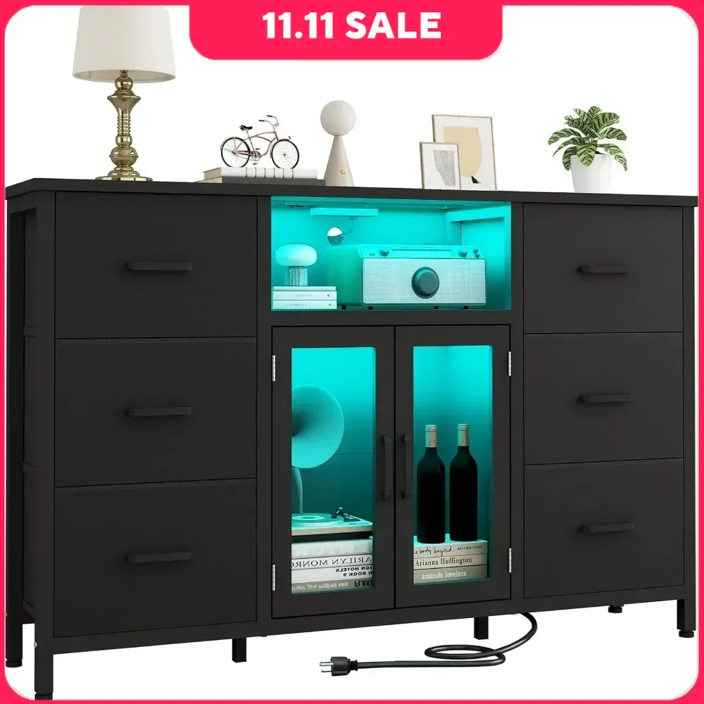 

Dresser for Bedroom Dresser TV Stand with Charging Station for 60" TV Long 6 Drawer Dressers