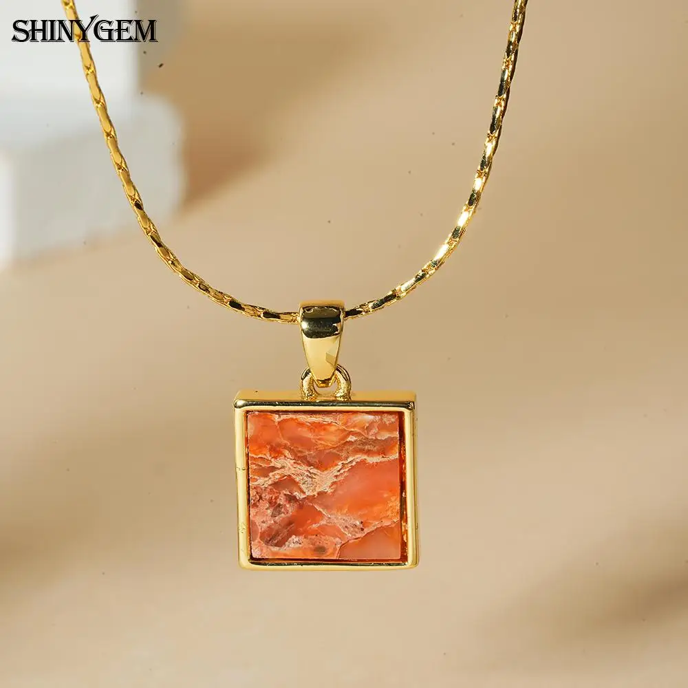 

ShinyGem Natural Imperial Jasper Stone Pendant Necklace Female accessories women's natural stones necklace choice charms