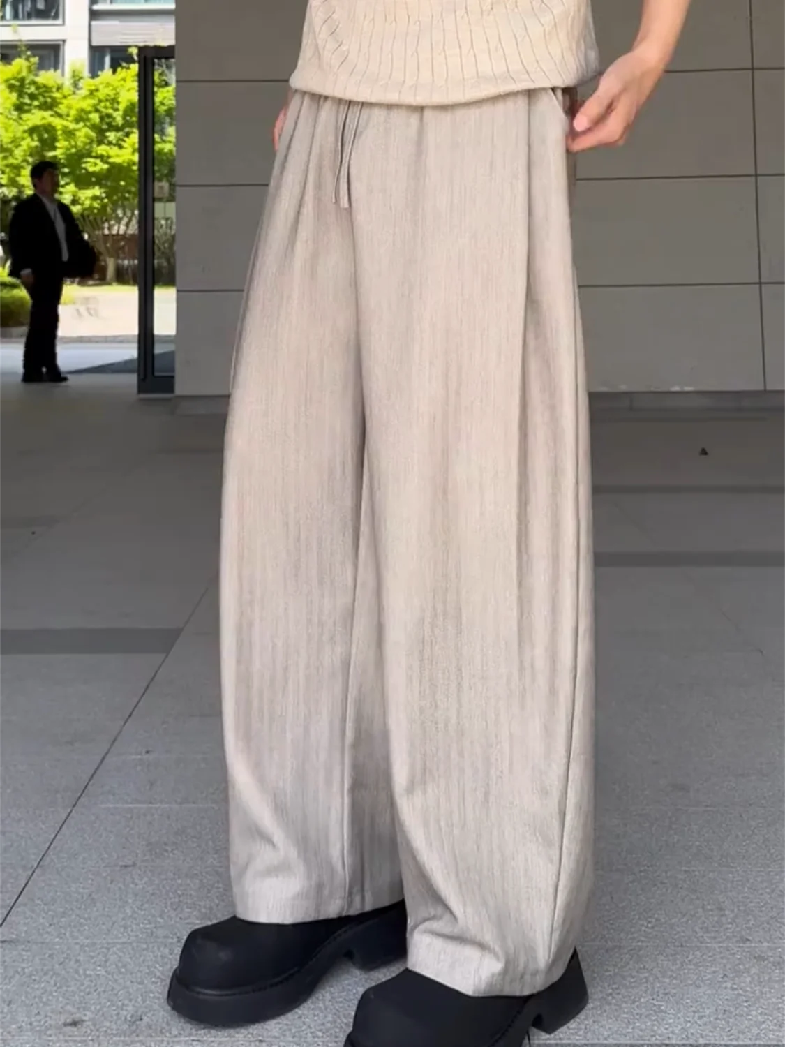 Men's Summer Casual Pants Textured Fabric Drapey Breathable Wide Leg Straight Cut Luxury Style Polyester Cotton Blend