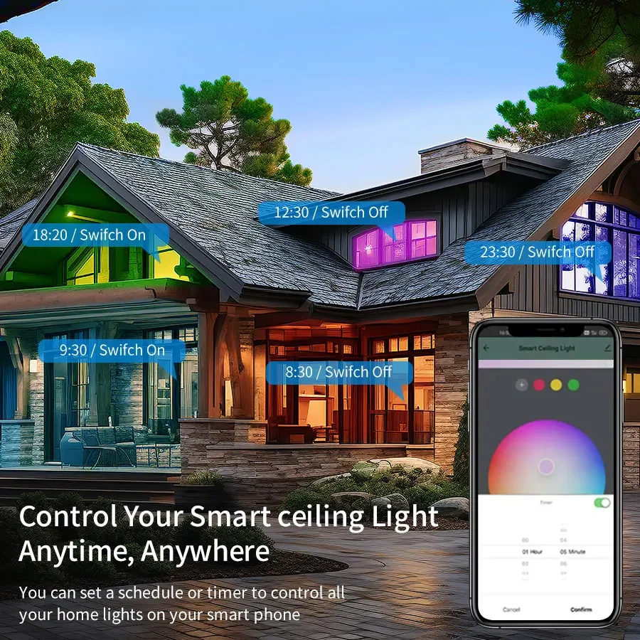 Plafoniera WiFi intelligente 85-265V Luce LED rotonda per interni RGB Dimmerazione colore Controllo APP Cozylife Funziona con Alexa Google Home