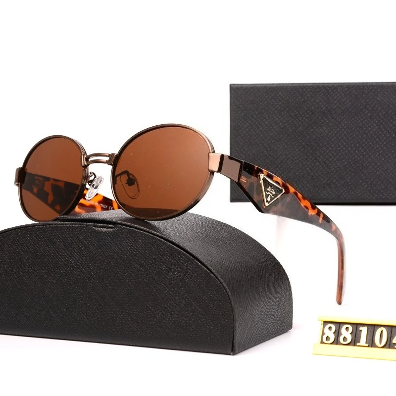 

​​2025 New Luxury Round Frame Sunglasses Black with Gold Triangle Accent - High-End Dark Lenses & Premium Black Storage Case