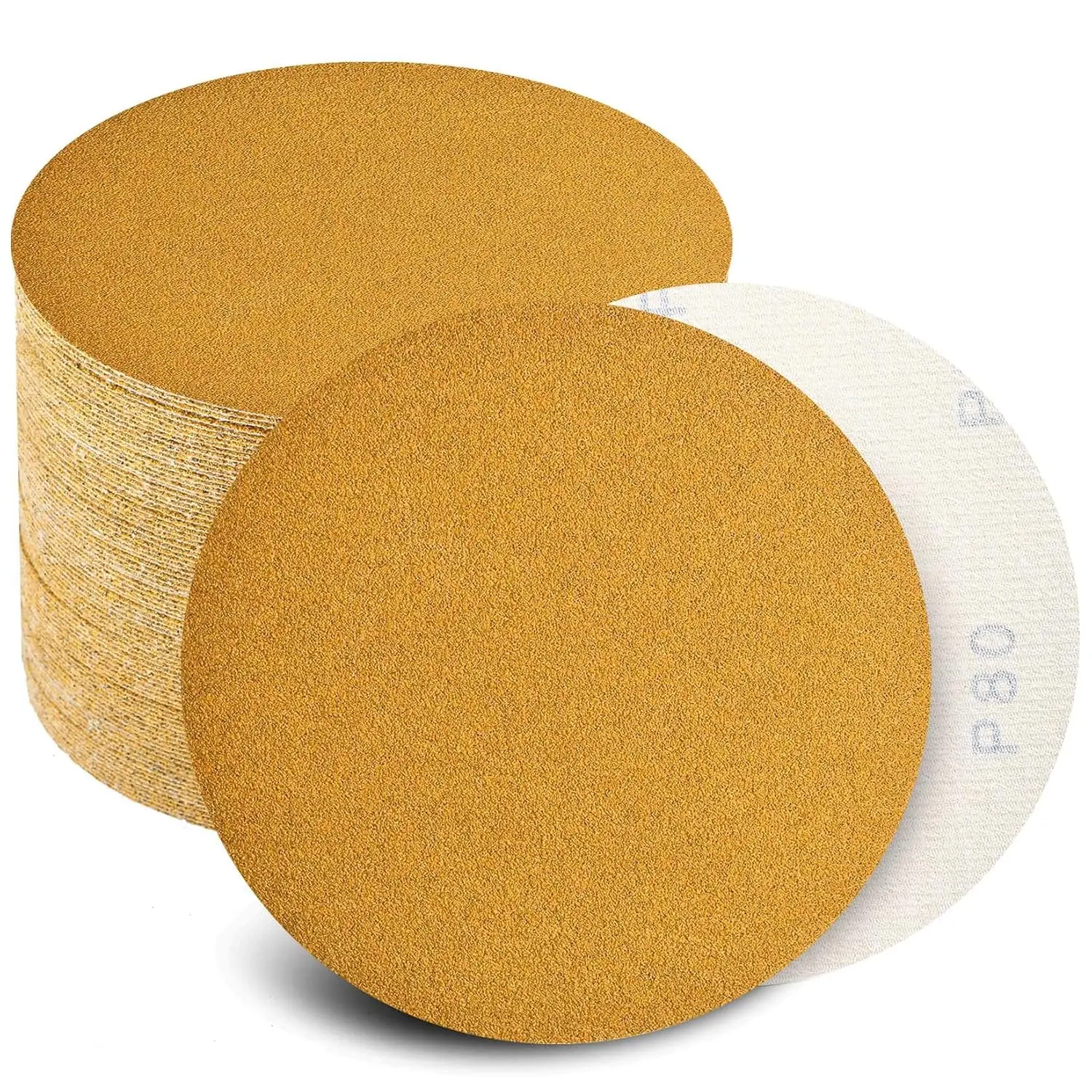 

6 Inch Sanding Discs Hook and Loop No Hole, Automotive Woodworking Sandpaper, 80-400 Grit, 20 PCS Each Grit (100 Total)