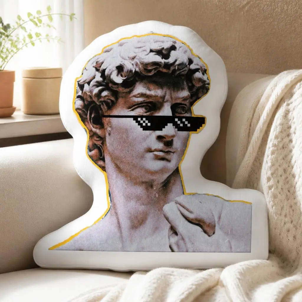 David Statue Deal With It Sunglasses Shaped Throw Pillow Renaissance Art Sculpture Meme Cushion Stuffed Sofa Home Decor Gift