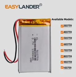 503759 3.7V 1300mAh 303759 403759 603759 703759 803759 903759 103759 Rechargeable Lithium Li-ion Polymer Battery