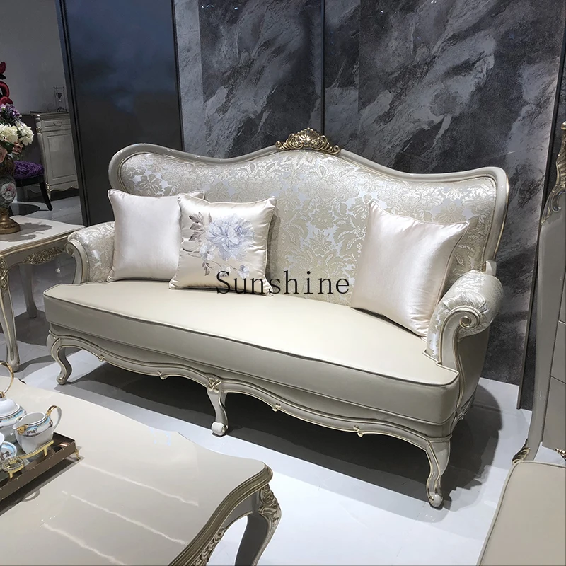 

French 123 combination fabric sofa, luxury living room small apartment solid wood carving flower
