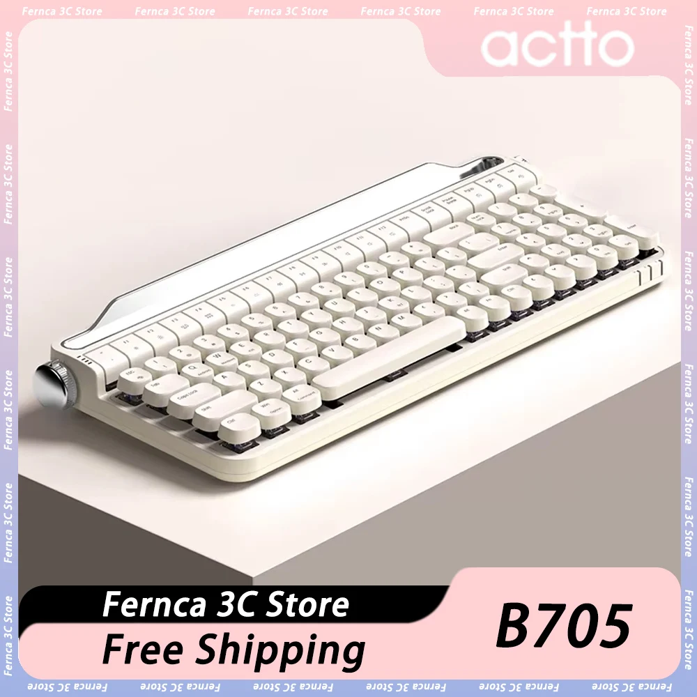 Actto B705 Wireless Bluetooth Mechanical Keyboard Dual Mode Retro Typewriter Gaming Keyboard Rgb Hot Swap Pc Gamer Office Gift