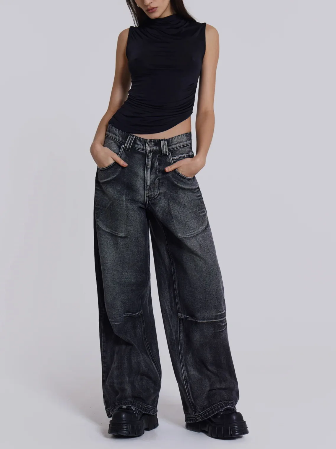 Women Y2K Baggy Jeans Harajuku Gothic Wide Pants Streetwear Retro Hip-hop Angel wings Print Pattern Overszied Denim Pants