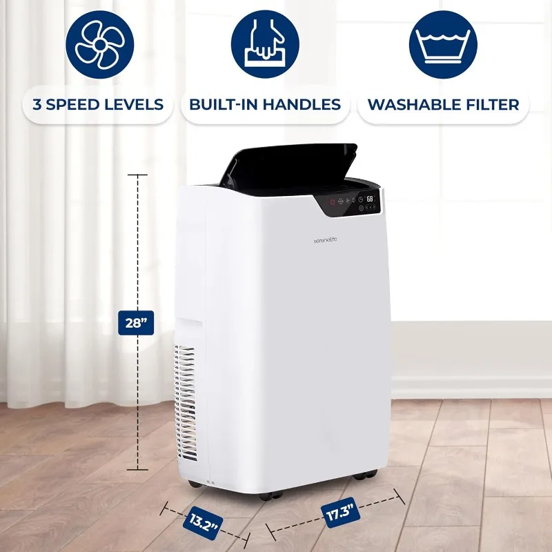 Ar condicionado portátil 4 em 1 de 14000 BTU com aquecimento - Ar condicionado compacto para ambientes de até 400 m2. Pés. Chão AC