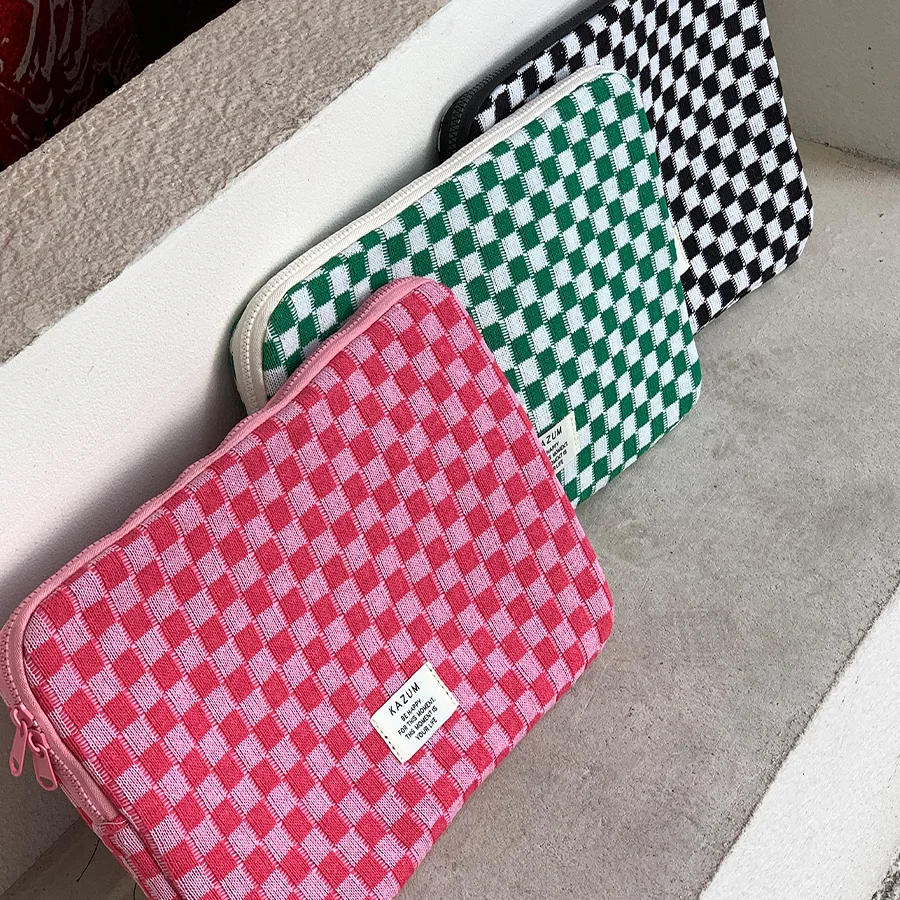 Retro Checkerboard Knitted Computer Sleeve Ethnic Ins Style Notebook Protective Cover Square Plaid Tablet Bag 10-11/ 13-14inch Portable Bag