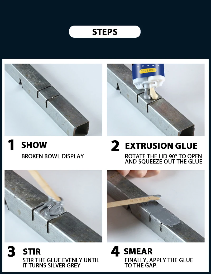 Tertell Fonderia Colla AB Colla Agente di Riparazione In Acciaio Inox Perdita di Alluminio di Rame Impermeabile Collegare Metallo Ghisa Colla