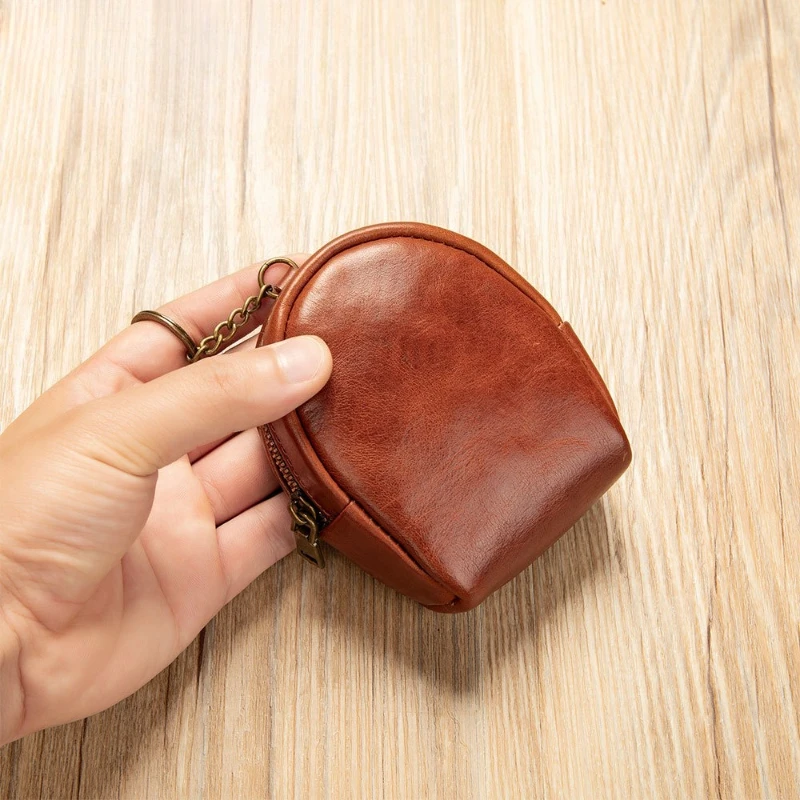 Genuine Leather Mini Backpack Coin Purse Key Holder Top Layer Cowhide Small Wallet Keychain Organizer