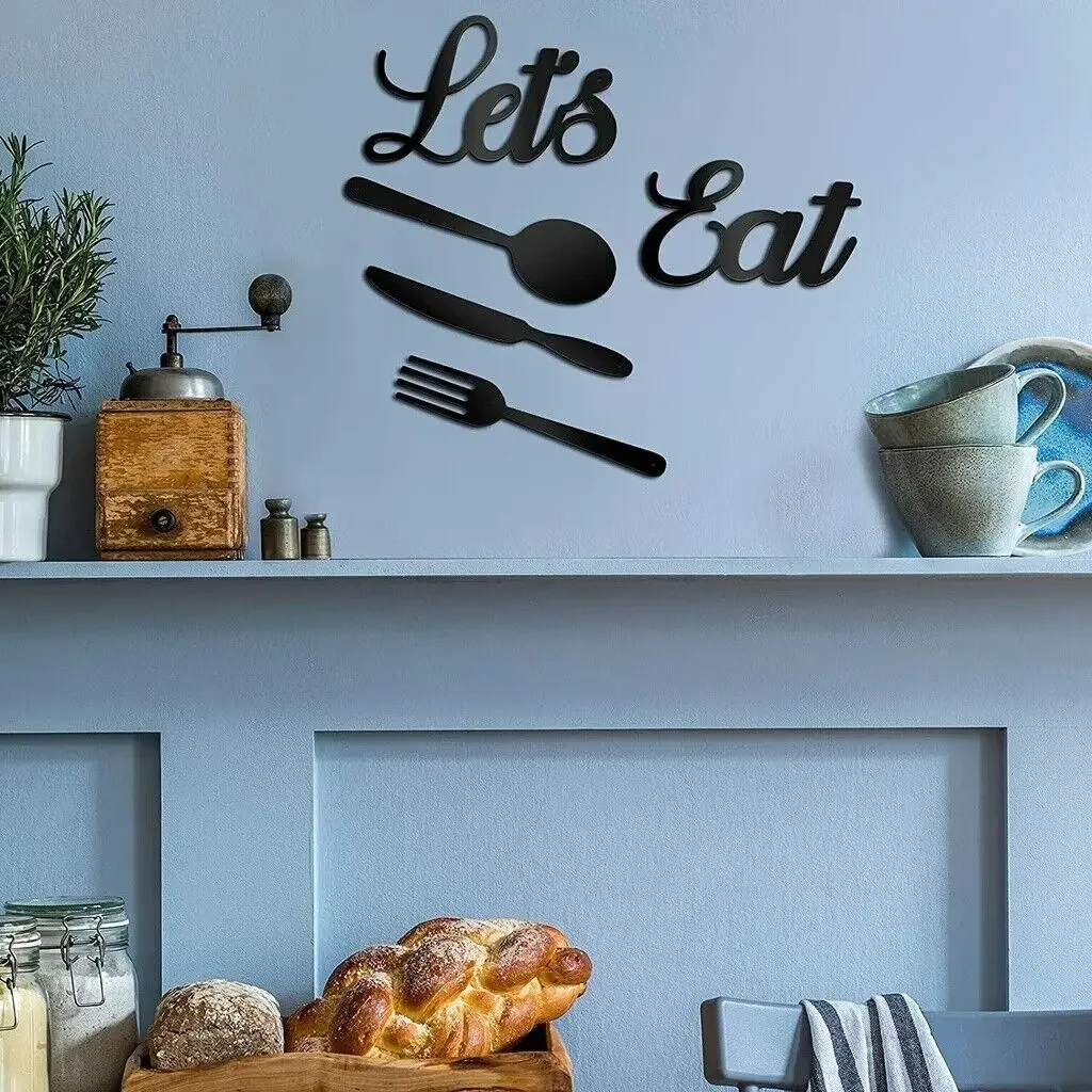 HelloYoung Set of 5 Let's Eat Metal Sign Fork Spoon Knife Sign Rustic Cutout Eat Wall Decor Iron Art Home Decor Hanging Wall Art view 5