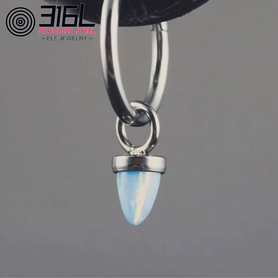 Fashion 316L Stainless Steel Retro  Round Imitation Opal Beads Nose Ring Nostril Hoop Body Piercing Jewelry