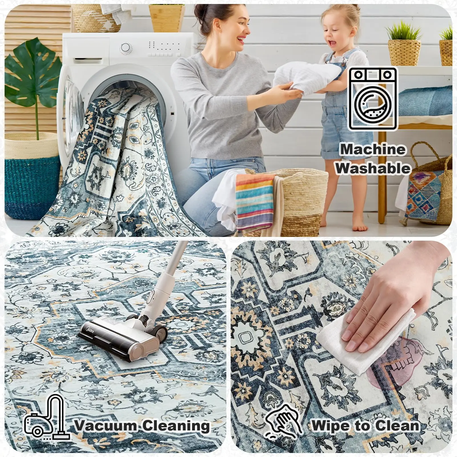 Washable Rug,with Non-Slip Backing, Non-Shedding Floor Mat Throw Carpet for Living Room Bedroom Kitchen Laundry Home Office, 3