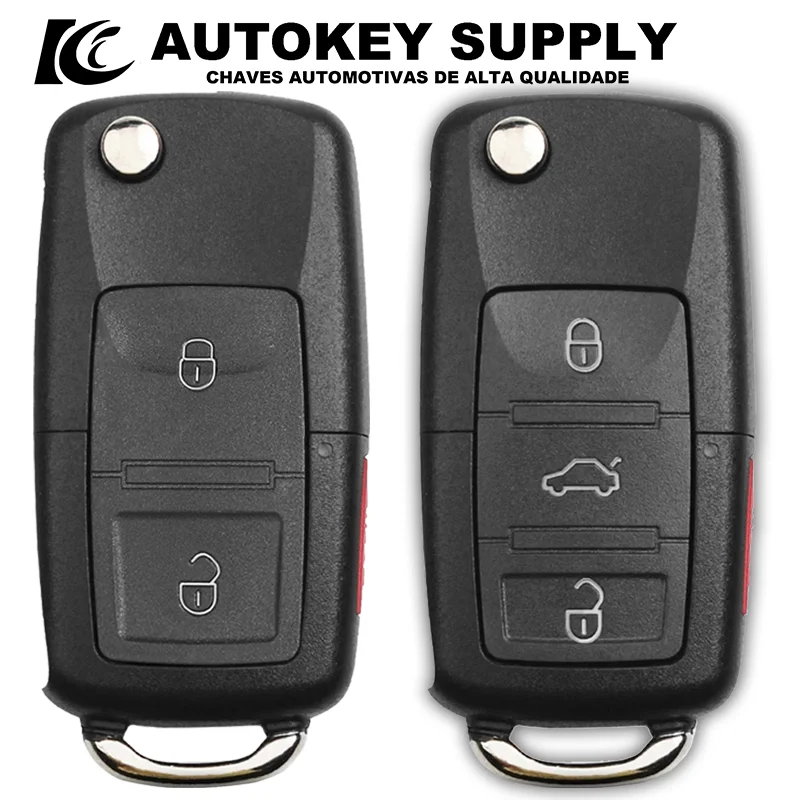 Autokeysupply Folding Car Remote Flip Key Shell Case Fob AKVWF107 For VW Passat Polo Golf Touran Bora Ibiza Leon Octavia Fabia