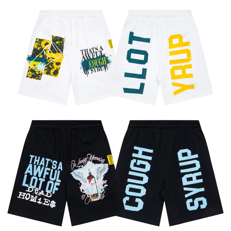 

American Street THAT'S A AWFUL LOT OF COUGH SYRUP Casual Shorts Letter Print Loose Drawstring Sports Shorts