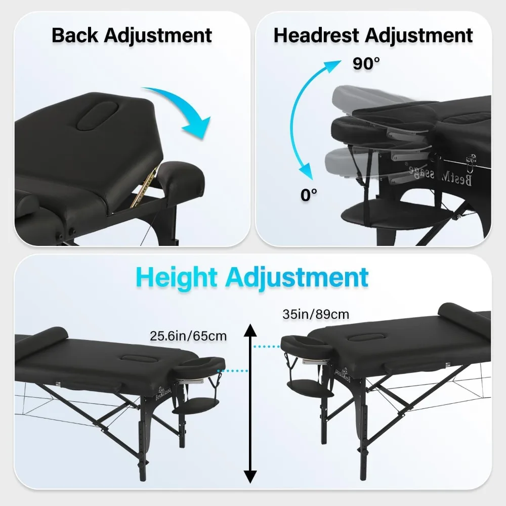 سرير صالون محمول قابل للتعديل مع نصف مسند وقماش أكسفورد، سرير رموش من جلد البولي يوريثان بعسر 30 للاستخدام في المنتجعات الصحية