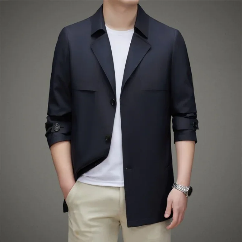 2024 Spring Fall Men's Clothing Trench Coat Lapel Single Breasted Straight Business Casual Youth Youth Popular Style Jacket Men