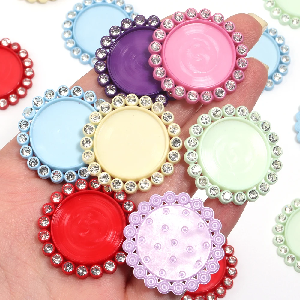 Base de Cabochon ronde en résine, taille intérieure 20mm, réglage en résine, strass blancs, plateau de Base vierge coloré pour bricolage, fournitures de fabrication de bijoux, 5 pièces