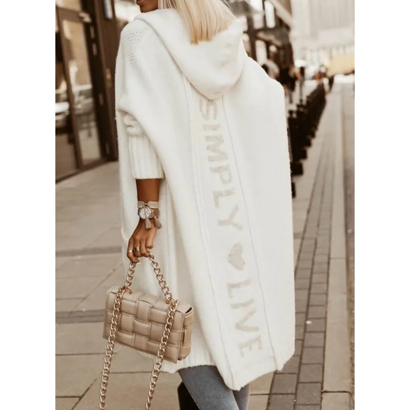 Women's Casual Long Sleeved Cardigan Autumn & Winter New Temperament Commuting Fashion Women Hooded Loose Sweater Coat