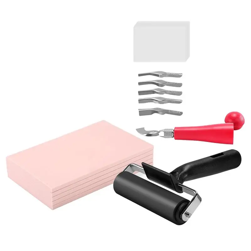 

A60zfor Printmaking& Ideal For Stamp Making Kit–5-Pack 4" X 6" Soft Rubber Linoleum Blocks With Engraving Toolsmay