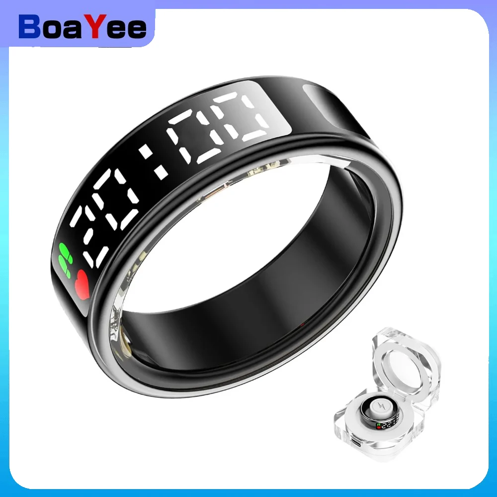

LED Display Screen Smart Ring for Heart Rate Oxygen Sleep Monitoring Multi Sports Modes Waterproof Bluetooth Women Healthy Rings