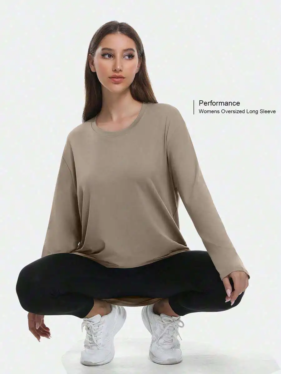 

Oversized Women Long Sleeve Sports Top Breathable Soft Lightweight For Gym Running Daily Wear