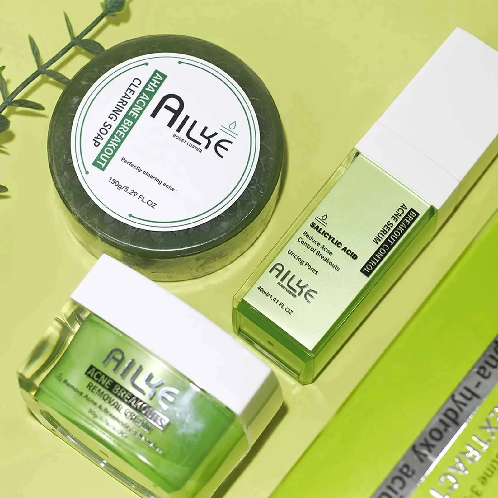 ערכת טיפוח פנים אורגנית נגד אקנה של AILKE, לעור חלק, להסרת כתמים ופגמים, למניעת פיצוצים, לכל סוגי העור