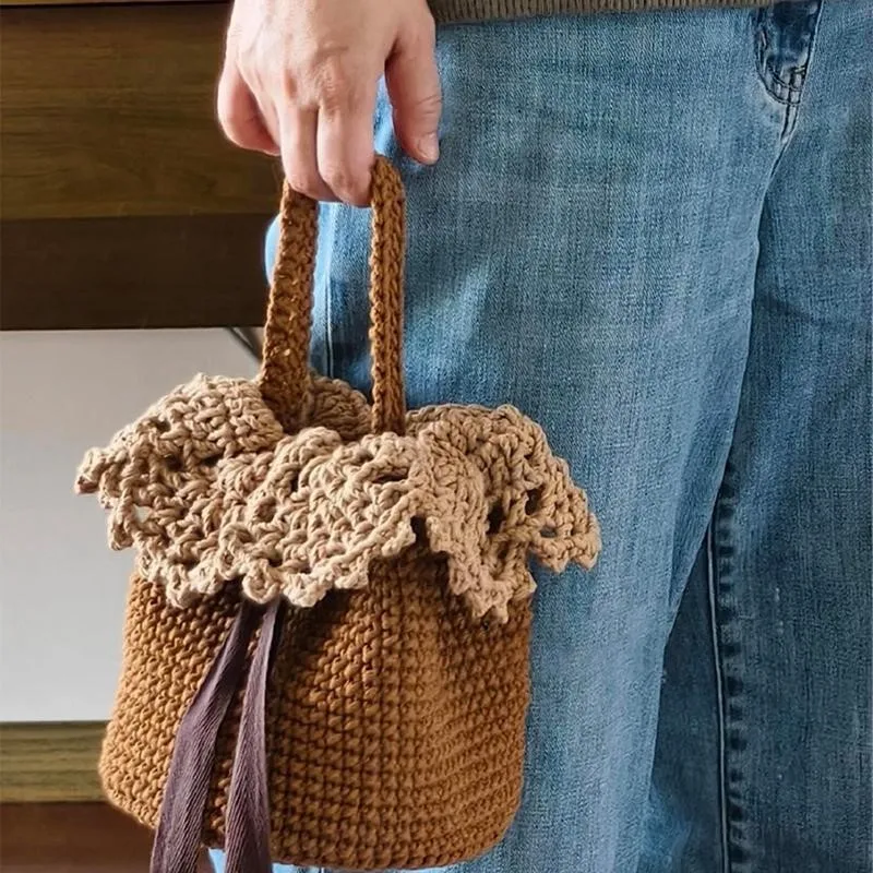 Hand Woven Lace Style Small DIY Basket Yarn Hook Woven Water Bucket Bag Material Bag Handmade Handbag Material Package ZI752