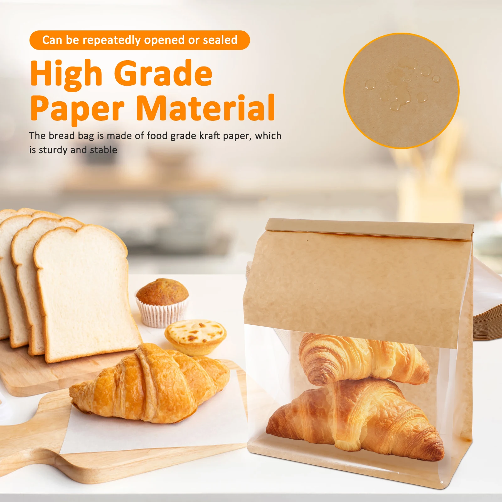 50/100Pcs Bread Bags Kraft Paper Packaging Bags Metal Thread Closure Bakery Storage Bags Lunch Bag Grocery Cookie Bread Bag