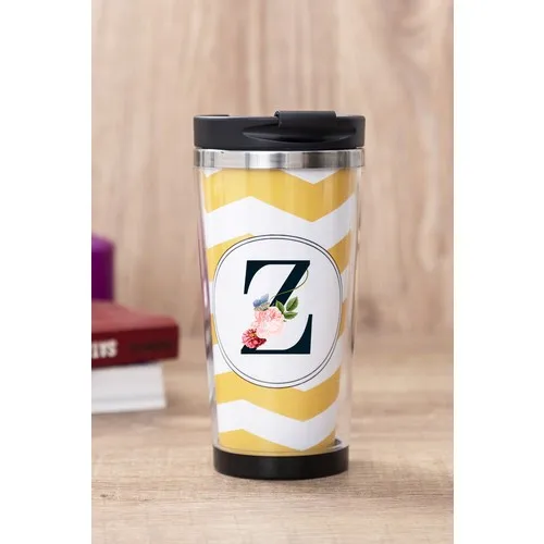 Gift Shop Letter Z Flower Design Yellow Thermos Cup