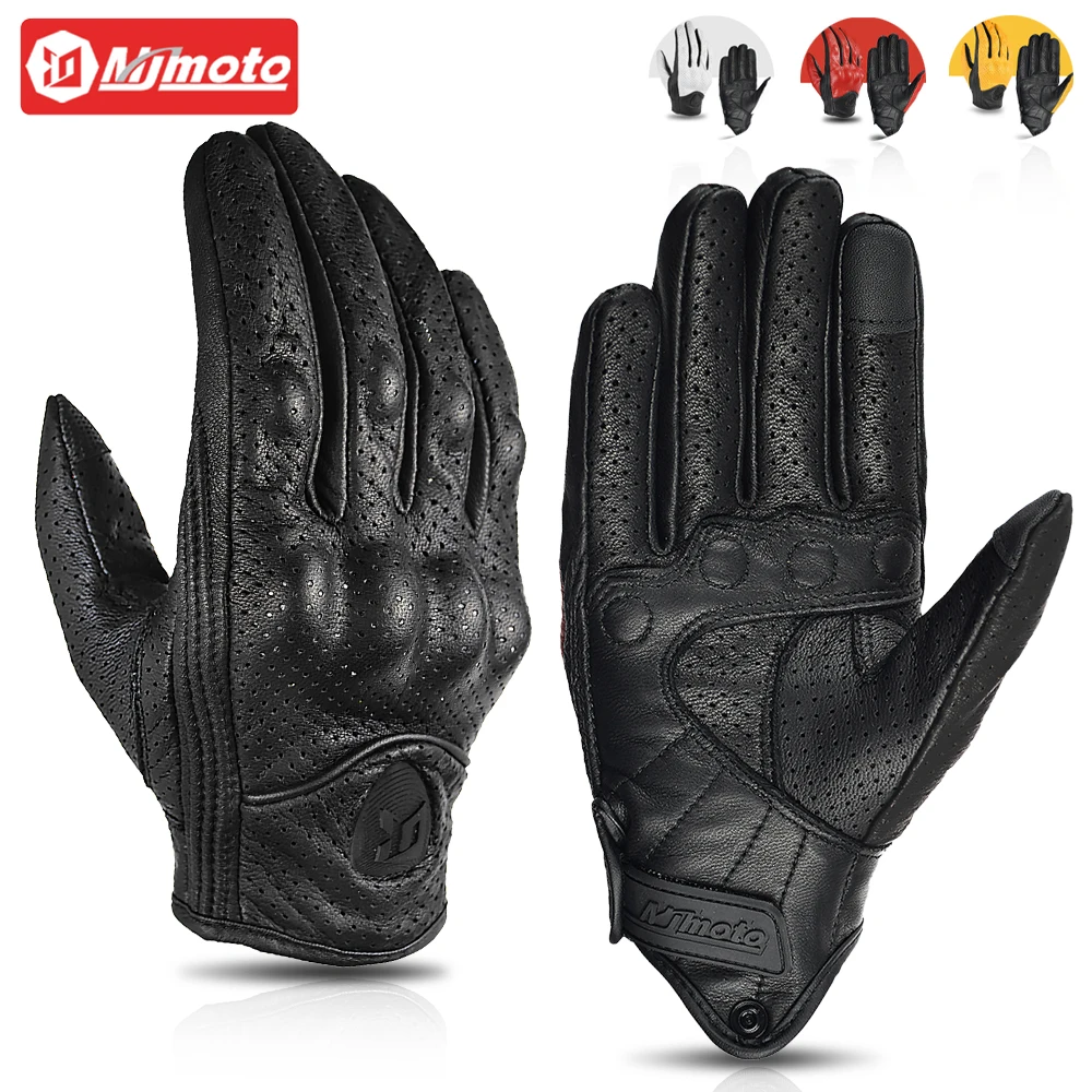 

Summer Perforated Motorcycle Gloves Men Touchscreen Motocross Gloves Anti-fall Retro Motorbike Leather Gloves Moto Biker Gloves